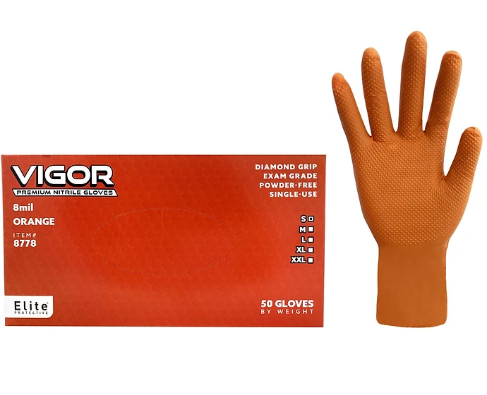 (image for) 8 mil Orange Nitrile Exam Grade Powder-Free Diamond Grip, 500 ct